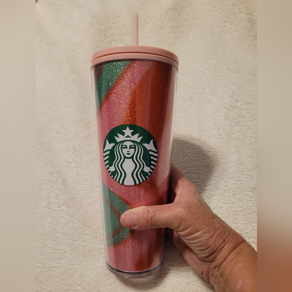 Starbucks 24 Ounce Pink & Teal Glitter Tumbler
